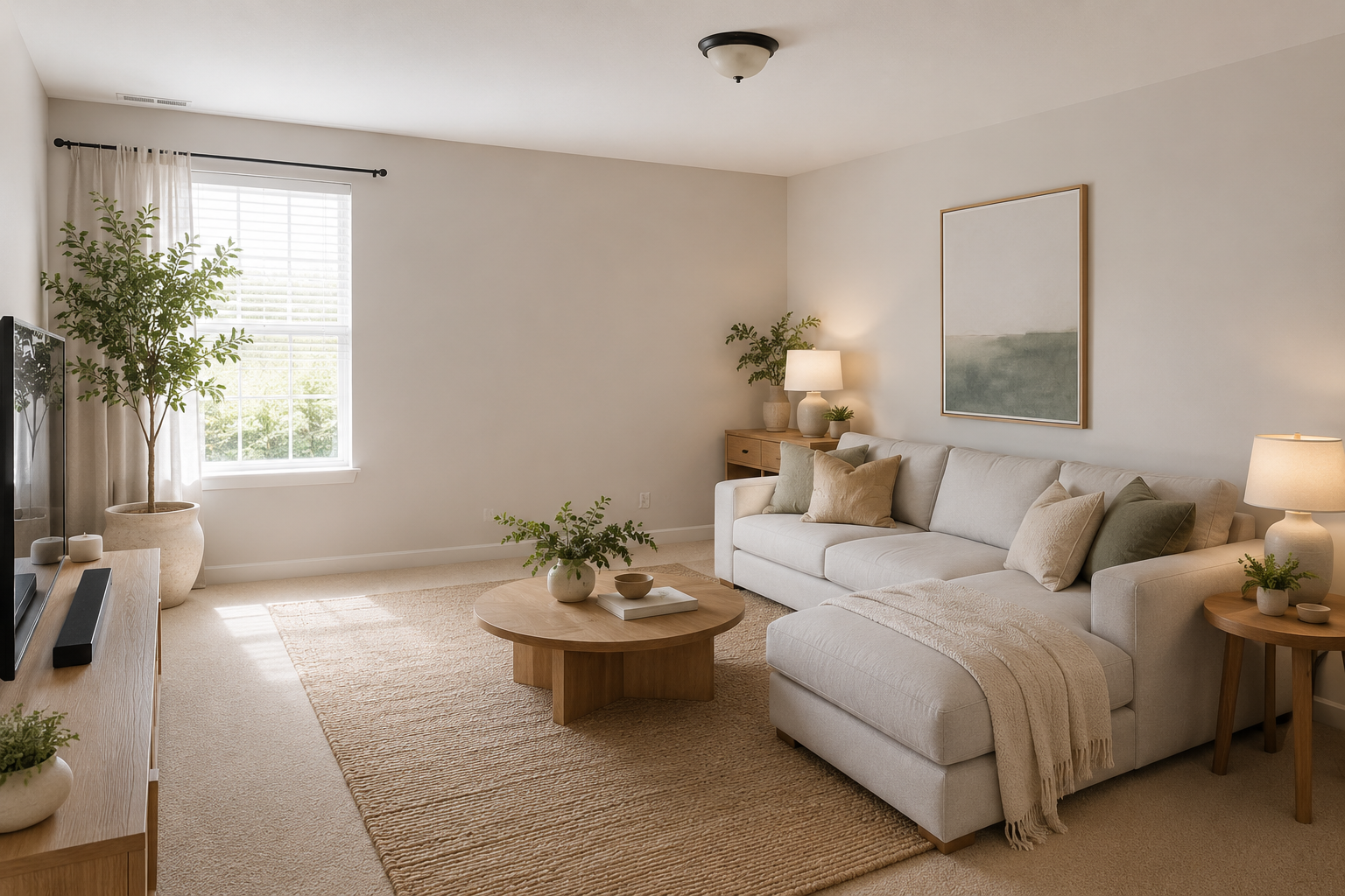 Stylishly furnished room after an AI interior redesign